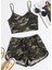 Kadın Kamuflaj Desenli Askılı Crop Top ve Şortlu Gecelik Takım 1