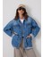Mavi Belden Büzgü ve Oturtmalı Cep Detaylı Kot Ceket 4
