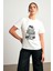Ekru Pamuklu Inci ve Fiyonk Detaylı Bisiklet Yaka Kısa Kollu T-Shirt 5