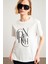 Ekru Baskı Detaylı Bisiklet Yaka Kısa Kollu T-Shirt 5