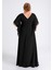 Büyük Beden Siyah Renkli Yırtmaçlı Uzun Şifon Abiye Elbise 3