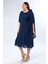 Büyük Beden Lacivert Renkli Degaje Yaka Şifon Elbise 4