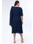 Büyük Beden Lacivert Renkli Degaje Yaka Şifon Elbise 5