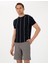 Erkek Lacivert Slim Fit Bisiklet Yaka Çizgili Triko Tişört 50307332-VR033 3