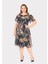 Büyük Beden Çalı Desenli Şifon Elbise 2