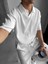 Oversize Polo Yaka Basic Fitilli T-Shirt Ekru 2
