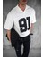 Erkek Oversize Baskılı V Yaka Forma T-Shirt Ekru 1