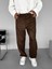 Erkek Baggy Geniş Kalıp Geniş Paça Süet Basic Pantolon Kahverengi 1