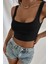 Kadın Siyah Kalın Askılı Crop Top Büstiyer 5