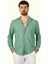 Mint Yeşili Keten Apaj Yaka Oversize Erkek Gömlek 5