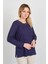 Kadın Yakası ve Tek Kolu Desenli Taşlı Metal Aksesuarlı Anne Bluz 5714 Mor 1