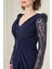 Lacivert Belden Drapeli Abiye 5225 4