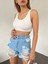 Yıkamalı Lazer Yırtıklı Mini Denim Şort 3