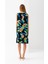 Kadın Yeşil Siyah Eteği Fırfırlı Kolsuz V Yaka Viskon Dokuma Elbise 3