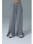 Soft Touch Premium Slit Palazzo Pants - Gri Yüksek Bel Modal Kumaşlı Yırtmaçlı Kadın Palazzo Bol Paça Eşofman Altı 3