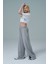 Soft Touch Premium Slit Palazzo Pants - Gri Yüksek Bel Modal Kumaşlı Yırtmaçlı Kadın Palazzo Bol Paça Eşofman Altı 5