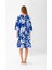 Kadın Mavi Beyaz Geniş Bağcıklı Yaka Eteği Fırfırlı Viskon Dokuma Elbise 3