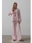 Çzgili Bağlamalı Pantolon Takım - Pembe 4