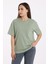 Kadın Yeşil Oversize Bisiklet Yaka %100 Pamuk Düz Basic Yazlık T-Shirt 1