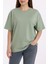 Kadın Yeşil Oversize Bisiklet Yaka %100 Pamuk Düz Basic Yazlık T-Shirt 2