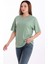 Kadın Yeşil Oversize Bisiklet Yaka %100 Pamuk Düz Basic Yazlık T-Shirt 3