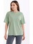 Kadın Yeşil Oversize Bisiklet Yaka %100 Pamuk Düz Basic Yazlık T-Shirt 5