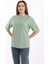 Kadın Yeşil Oversize Bisiklet Yaka %100 Pamuk Düz Basic Yazlık T-Shirt 6