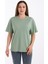 Kadın Yeşil Oversize Bisiklet Yaka %100 Pamuk Düz Basic Yazlık T-Shirt 7