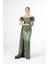 Haki Drape Detaylı Saten Kumaş Abiye Elbise 9704858.23 1
