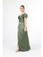Haki Drape Detaylı Saten Kumaş Abiye Elbise 9704858.23 3