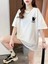 Baskılı Oversize Bisiklet Yaka T-Shirt - Beyaz 1