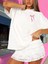 Fiyonk Baskılı Oversize Bisiklet Yaka T-Shirt - Beyaz 4