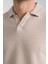 2525 Lores Erkek Camel %100 Pamuk Waffle Slim Fit Polo Yaka Tişört 2