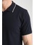 2858 Ricos Erkek Lacivert %100 Pamuk Slim Fit Çekmeyen Kumaş Yaka Detaylı Polo Yaka Tişört 1
