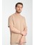 2857 Massimo Erkek Camel %100 Supima Pamuk Çekmeyen Kumaş Regular Fit Bisiklet Yaka Tişört 3