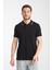 2858 Ricos Erkek Siyah %100 Pamuk Slim Fit Çekmeyen Kumaş Yaka Detaylı Polo Yaka Tişört 3