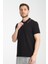 2858 Ricos Erkek Siyah %100 Pamuk Slim Fit Çekmeyen Kumaş Yaka Detaylı Polo Yaka Tişört 4