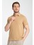 2927 Lucero Erkek Koyu Bej %100 Pamuk Çekmeyen Kumaş Slim Fit Dar Kesim Polo Yaka Tişört 4
