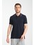 2858 Ricos Erkek Lacivert %100 Pamuk Slim Fit Çekmeyen Kumaş Yaka Detaylı Polo Yaka Tişört 4