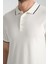 2858 Ricos Erkek Beyaz %100 Pamuk Slim Fit Çekmeyen Kumaş Yaka Detaylı Polo Yaka Tişört 1