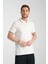 2858 Ricos Erkek Beyaz %100 Pamuk Slim Fit Çekmeyen Kumaş Yaka Detaylı Polo Yaka Tişört 2