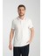 2858 Ricos Erkek Beyaz %100 Pamuk Slim Fit Çekmeyen Kumaş Yaka Detaylı Polo Yaka Tişört 4