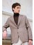 Kahve Slim Fit Balıksırtı Desenli Erkek Blazer Ceket 1