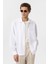 Beyaz Keten Karışımlı Relaxed Erkek Gömlek 9
