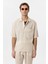 Ekru Keten Karışımlı Kısa Kollu Erkek Gömlek 1