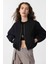 Siyah Crop Kadın Bomber Mont 1