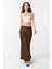 Kahve Kemerli Saten Uzun Kadın Etek 2