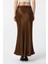 Kahve Kemerli Saten Uzun Kadın Etek 4