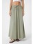 Haki Keten Karışımlı Kadın Uzun Etek 1