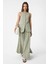 Haki Keten Karışımlı Kadın Uzun Etek 2
